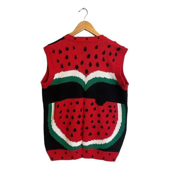 Vintage RARE Just Better Sweaters by Lisa Coufal Hand Knit Watermelon Vest Large - Picture 4 of 16